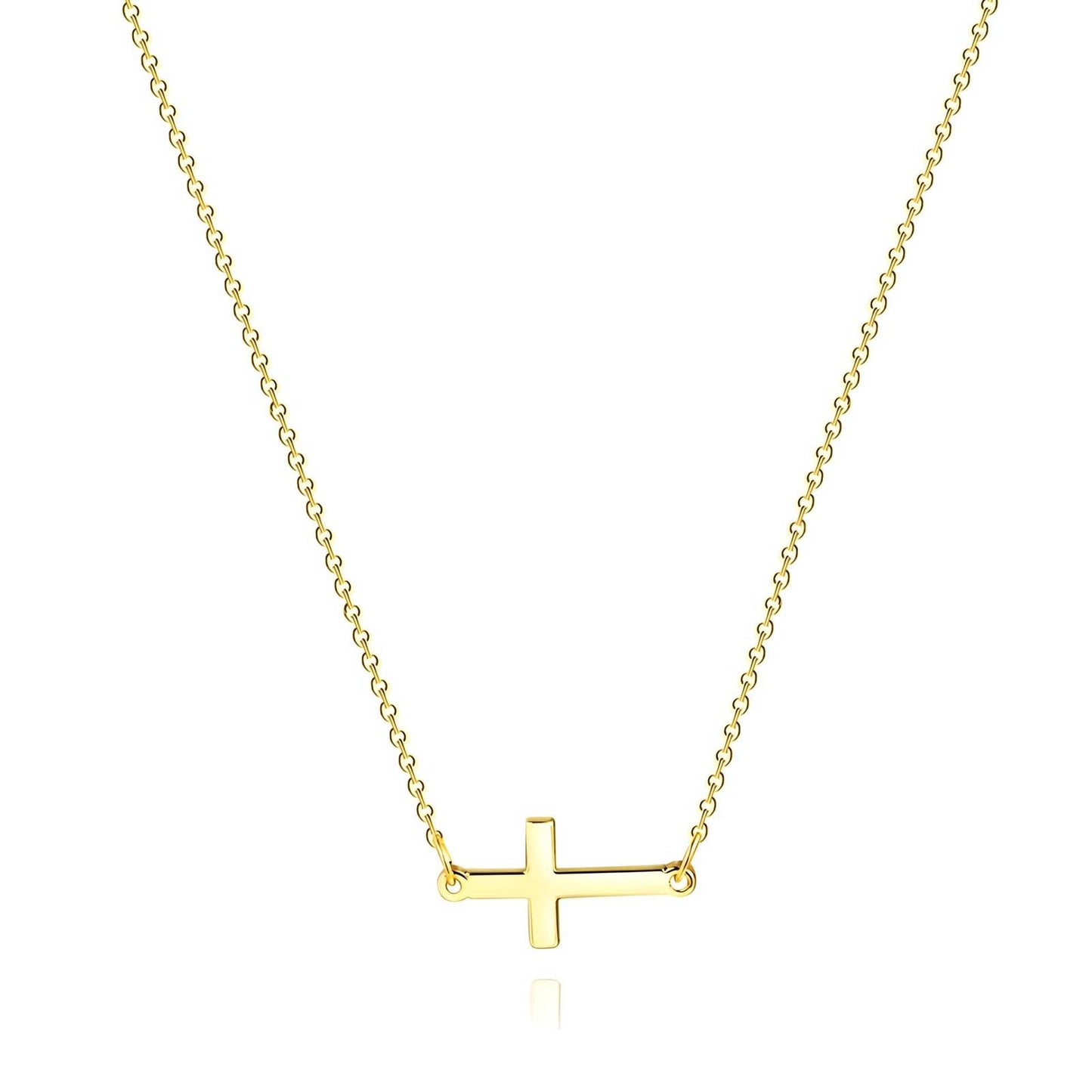 "Cross" Necklace Horizontal, 18K Gold Plated Steel