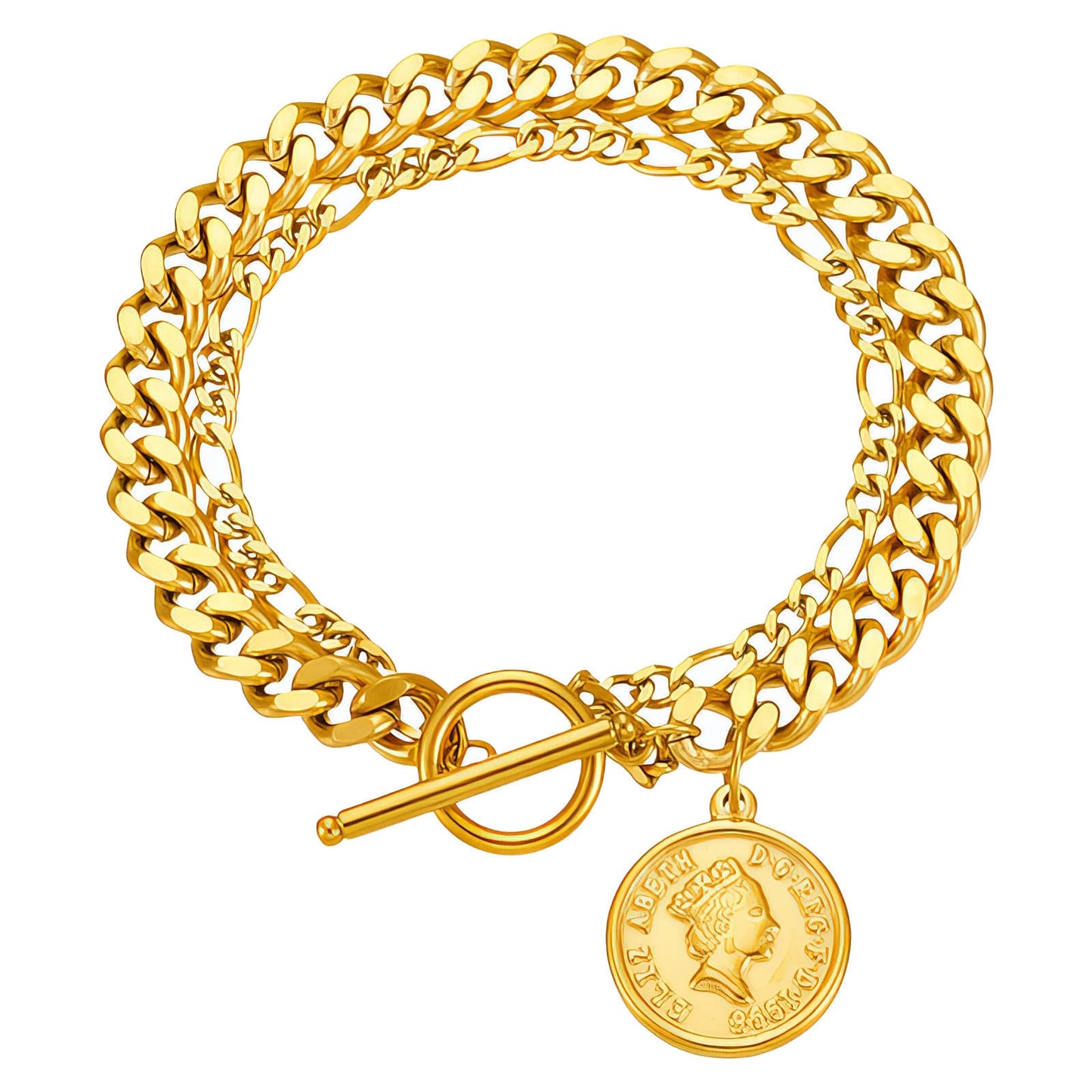 "Coin" Bracelet, 18K Gold Plated Steel