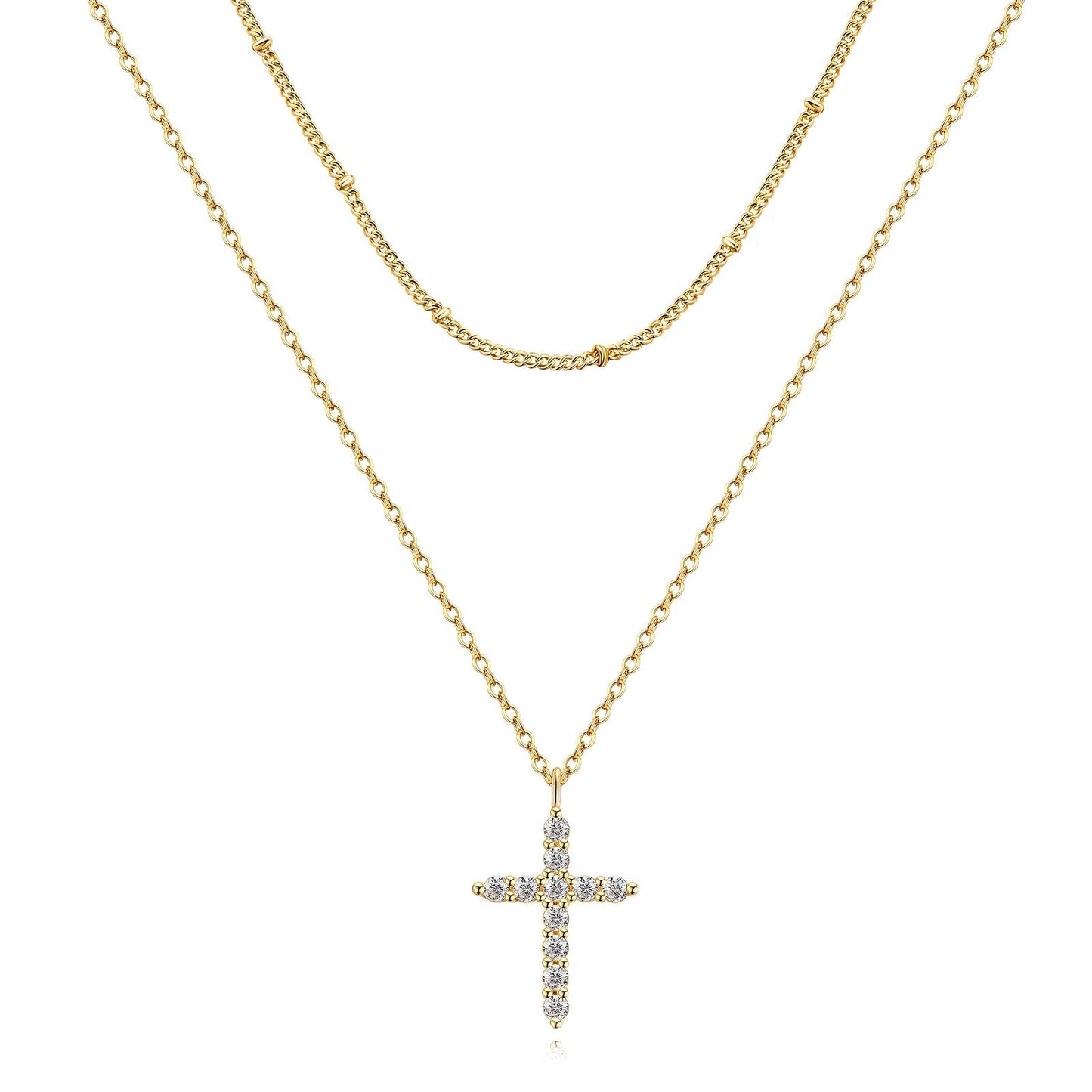 "Crosses" Necklace, 18K Gold Plated Steel