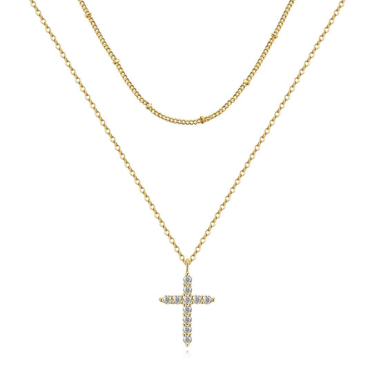 "Crosses" Necklace, 18K Gold Plated Steel