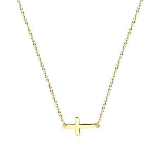"Cross" Necklace Horizontal, 18K Gold Plated Steel
