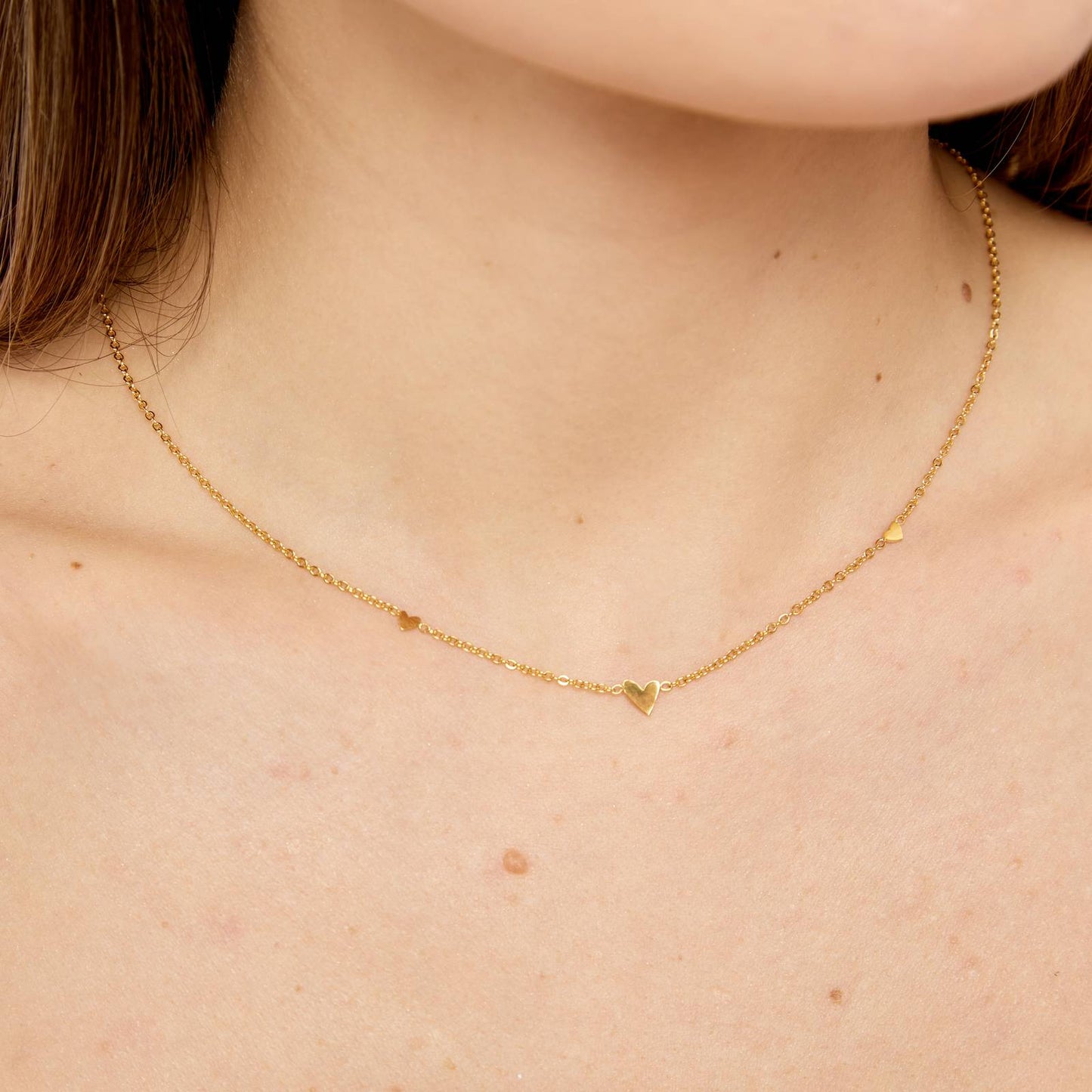 "MINI HEARTS" NECKLACE, 18K GOLD PLATED STEEL