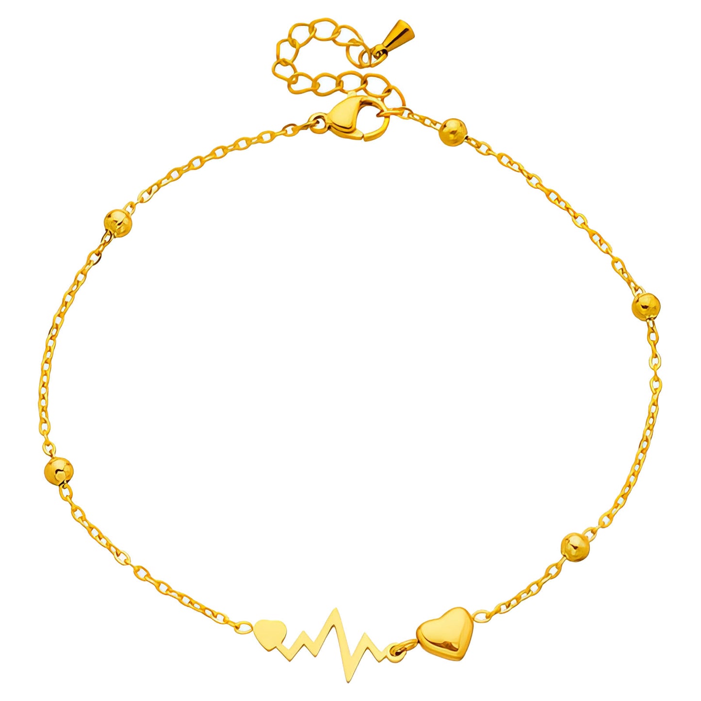 "Heartbeat" Anklet, 18K Gold Plated Steel