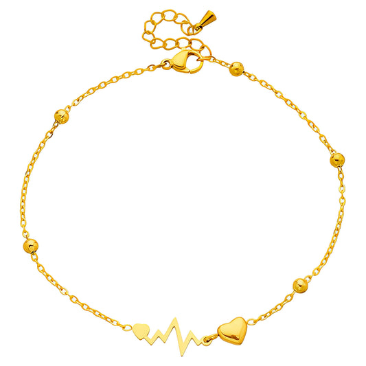 "Heartbeat" Anklet, 18K Gold Plated Steel