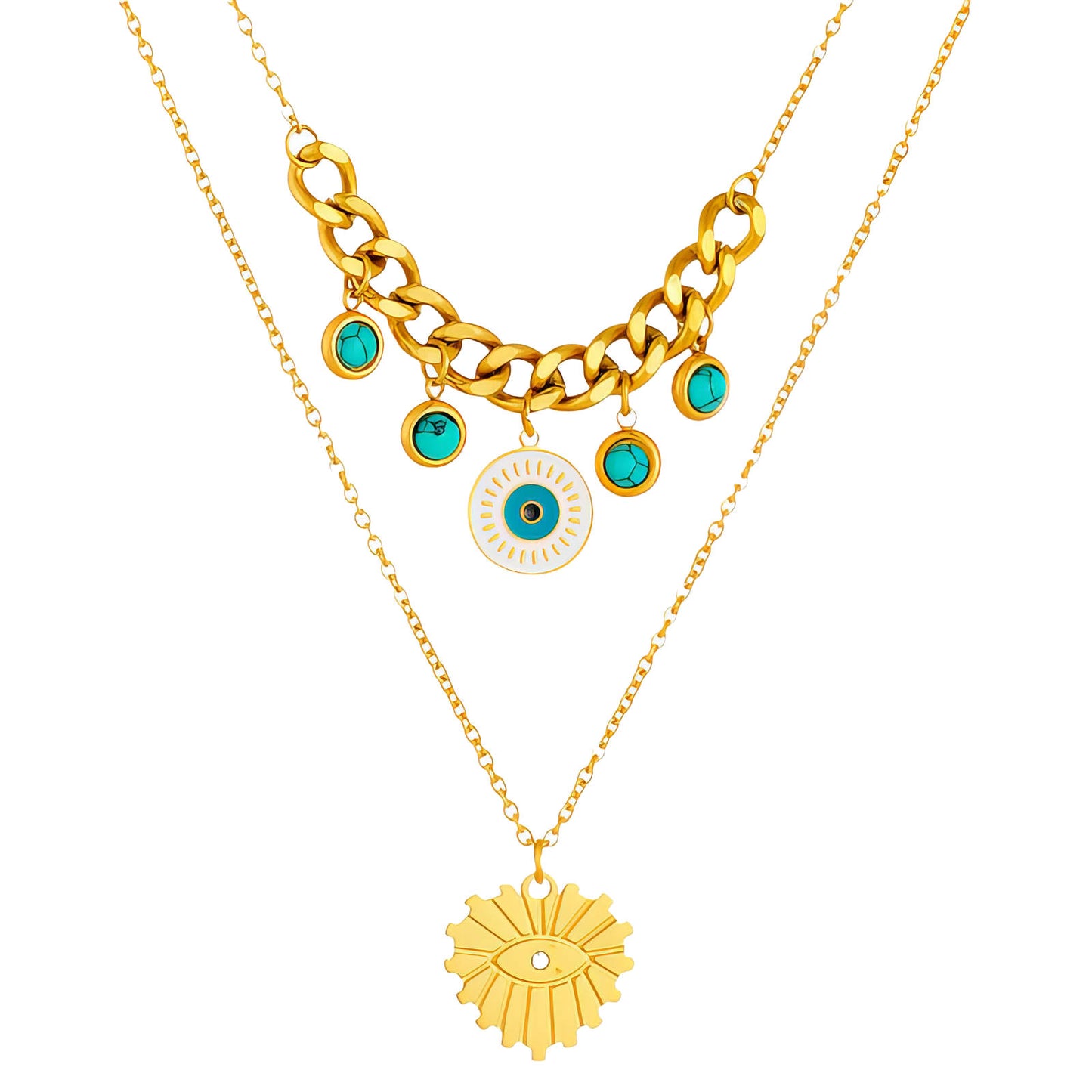 "Evil Eyes" Necklace, 18K Gold Plated Steel